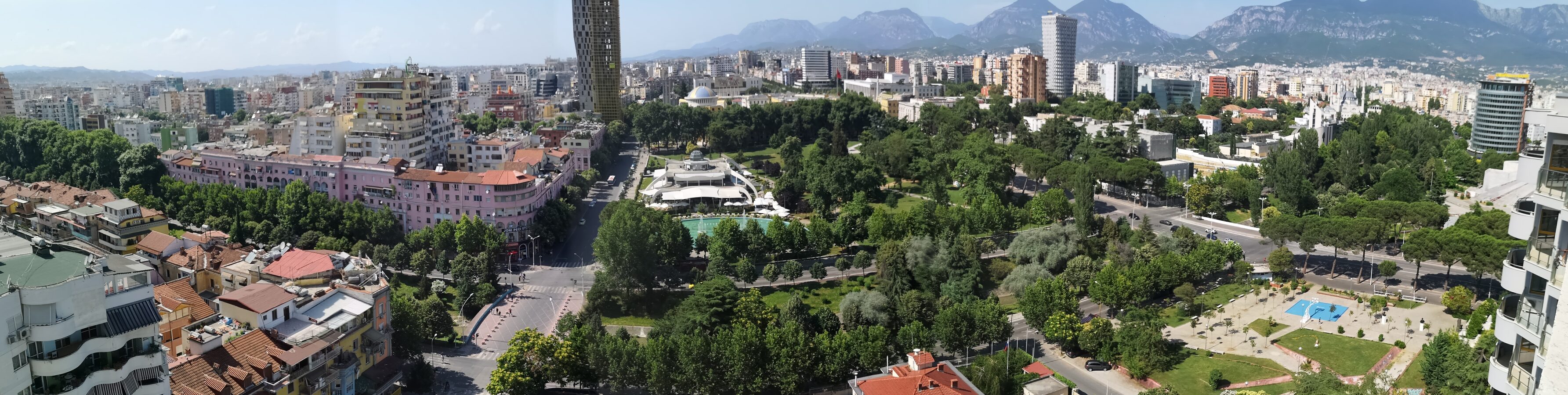 Panorama of Tirana with the mountain ridge behind